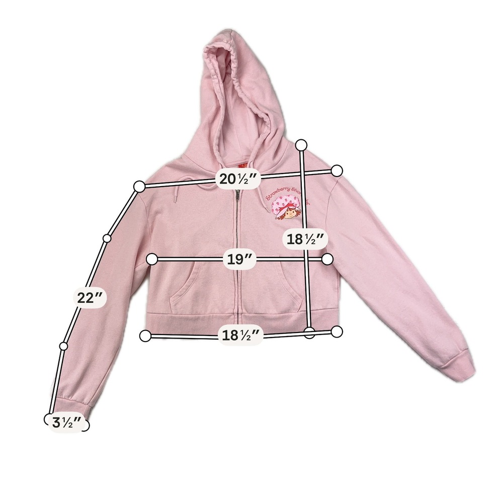 Strawberry Shortcake Hoodie Girls Medium‎ Pink Cropped Zip Up Fleece - Picture 8 of 8